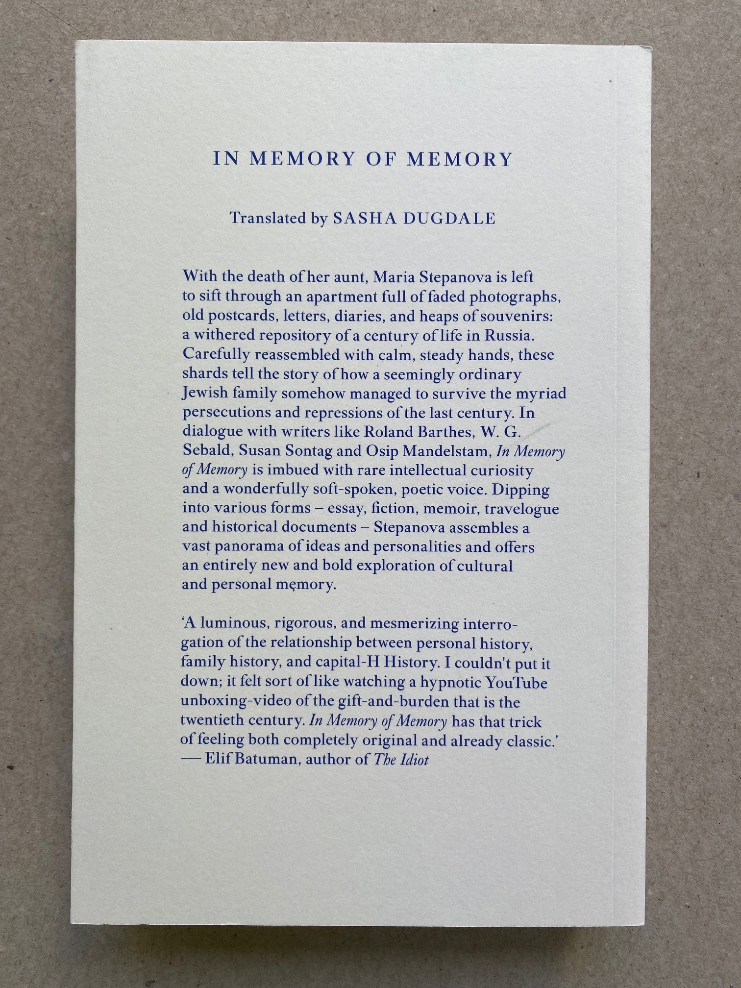 In Memory Of Memory Maria Stepanova Fitzcarraldo Editions
